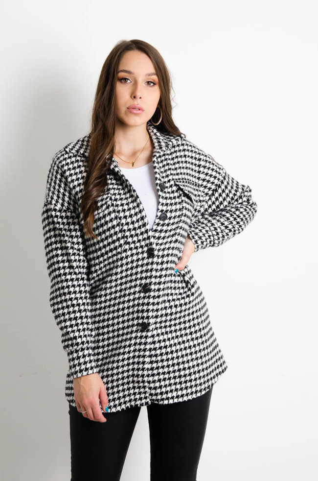 KURTKA KOSZULOWA W PEPITKĘ ZAPINANA NA GUZIKI