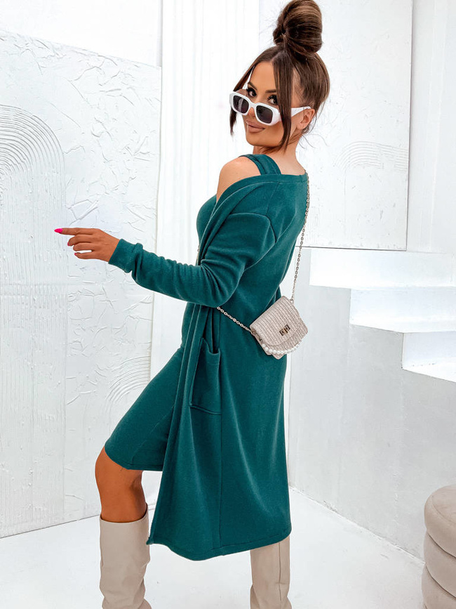 SUKIENKA SWETERKOWA BEZ RĘKAWÓW Z KARDIGANEM- ZIELONA