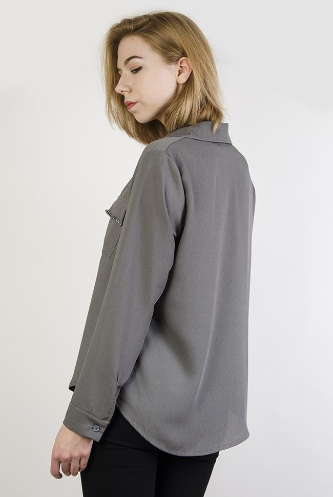 Szara koszula z cyrkoniami przy kieszonce