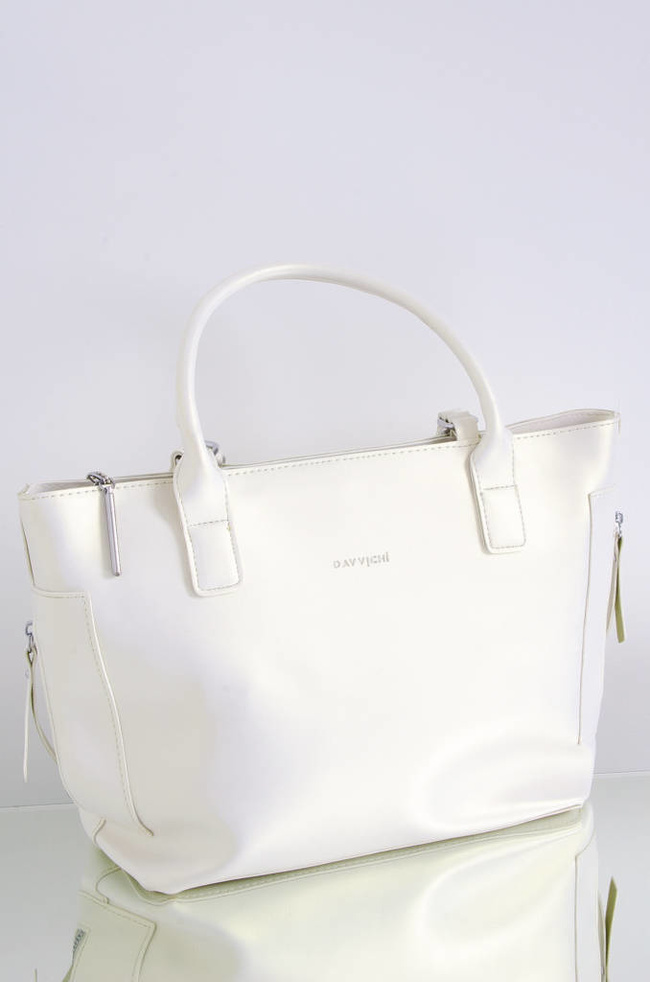 TOREBKA TYPU SHOPPER Z ZAMKAMI PO BOKACH- PERŁOWA