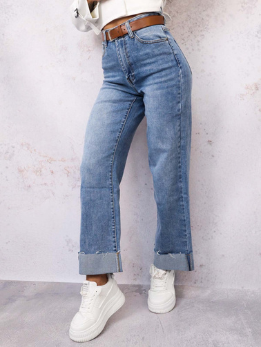 SPODNIE JEANSOWE Z PODWINIĘTĄ NOGAWKĄ- CIEMNY JEANS+ PASEK