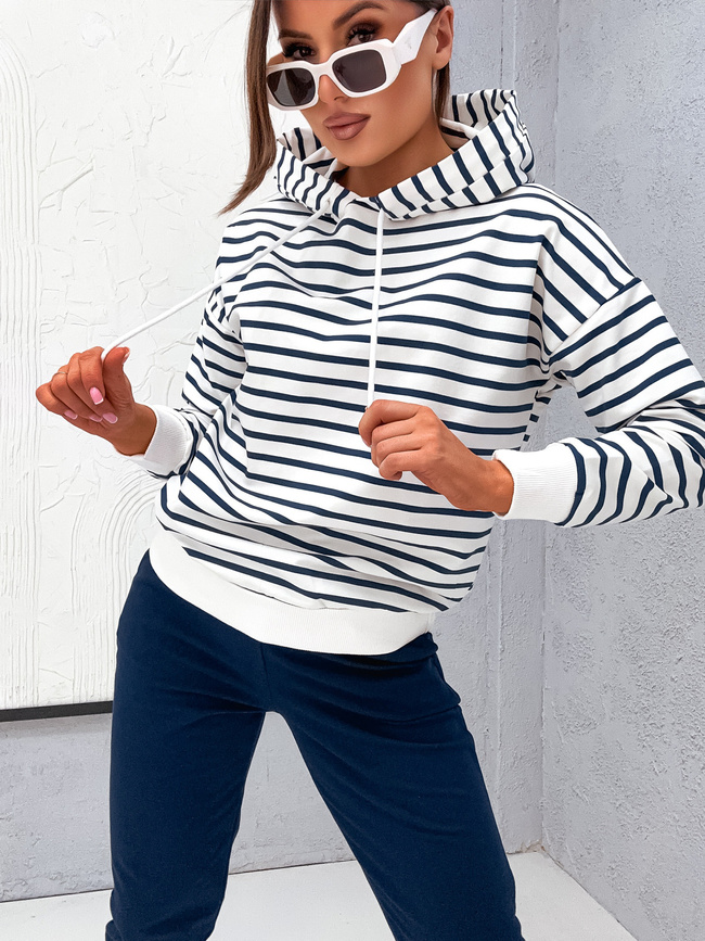 KOMPLET DRESOWY SPODNIE+ BLUZA W PASKI- GRANATOWY