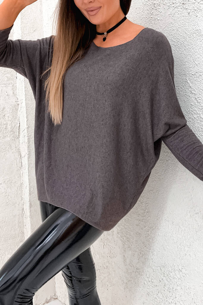 ASYMETRYCZNA BLUZKA OVERSIZE - CIEMNY BRĄZ