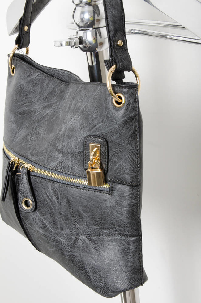 SZARA TOREBKA SHOPPER Z OZDOBNYM PRZESZYCIEM I ZAMKAMI