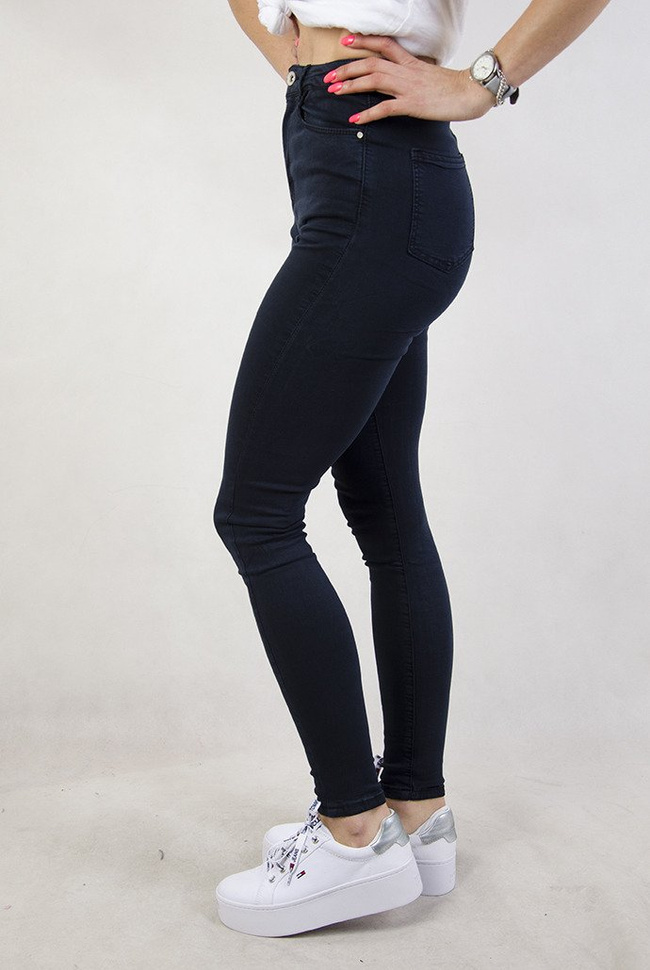 (DUŻE ROZMIARY M-XXXXL) Granatowe spodnie z wysokim stanem