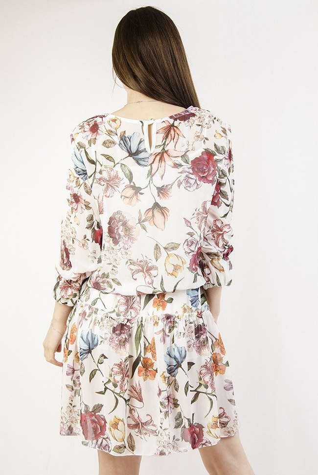 Biała zwiewna sukienka w kwiaty