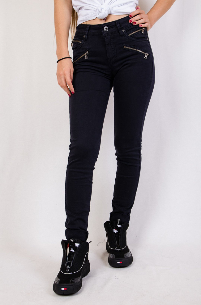 Granatowe spodnie rurki z zamkami