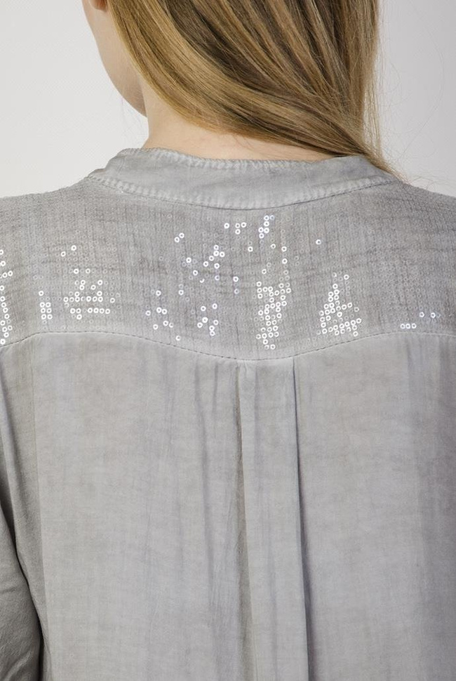 Koszula asymetryczna mgiełka szara z cekinami