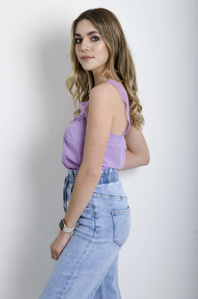 BIELIŹNIANY TOP Z KORONKĄ - FIOLETOWY