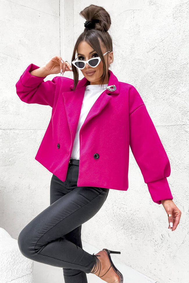 KURTKA DWURZĘDOWA O FASONIE MARYNARKI Z BROSZKĄ- FUKSJA