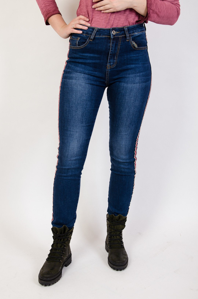 Spodnie jeansowe Plus Size z lampasami