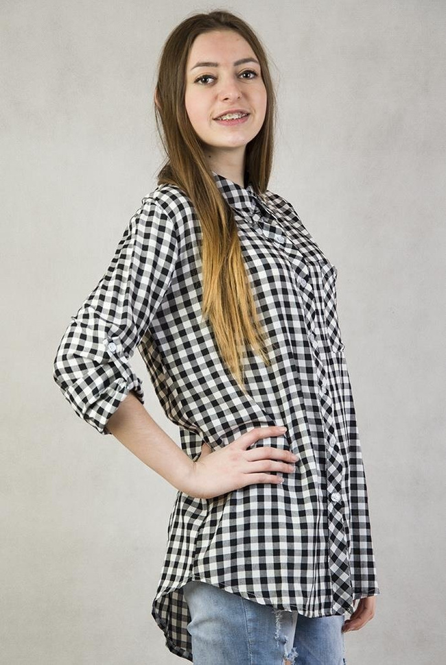 Asymetryczna Koszula w czarno-białą kratę