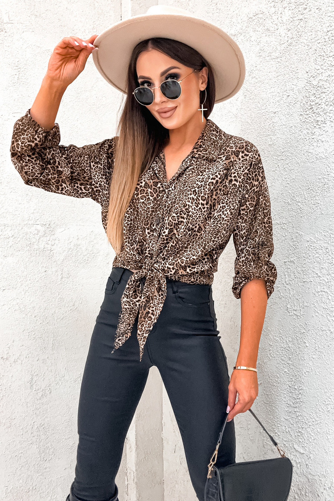 BLUZKA ZAPINANA NA GUZIKI Z WIĄZANIEM- GEPARD