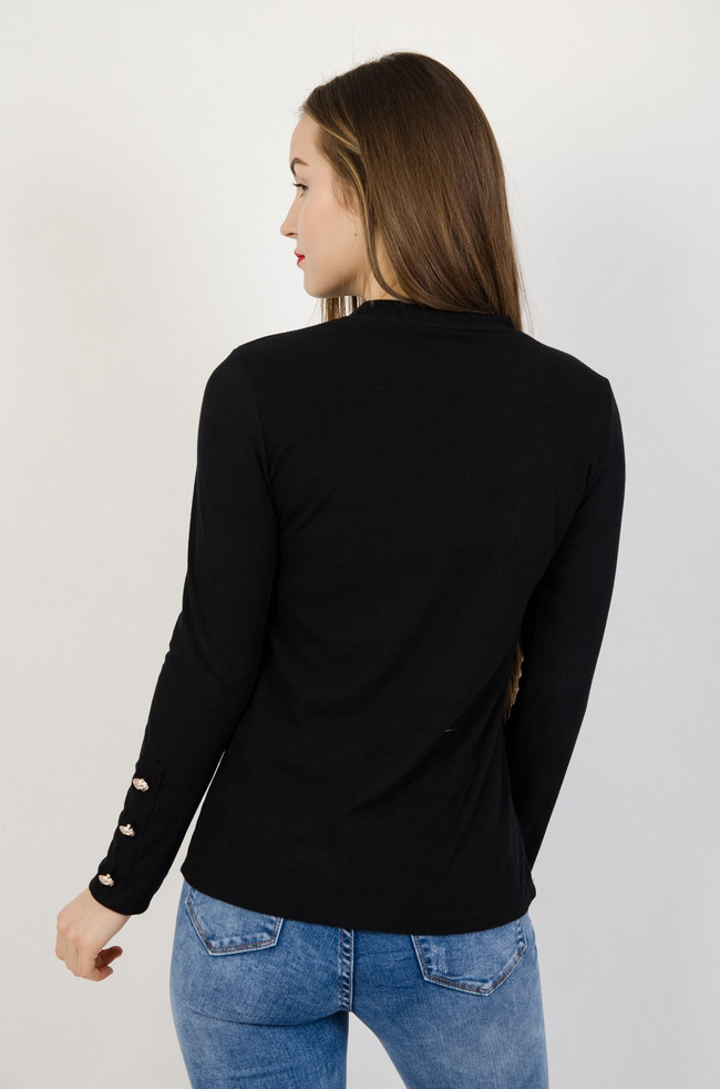 Czarna prążkowana bluzka ze złotymi guzikami