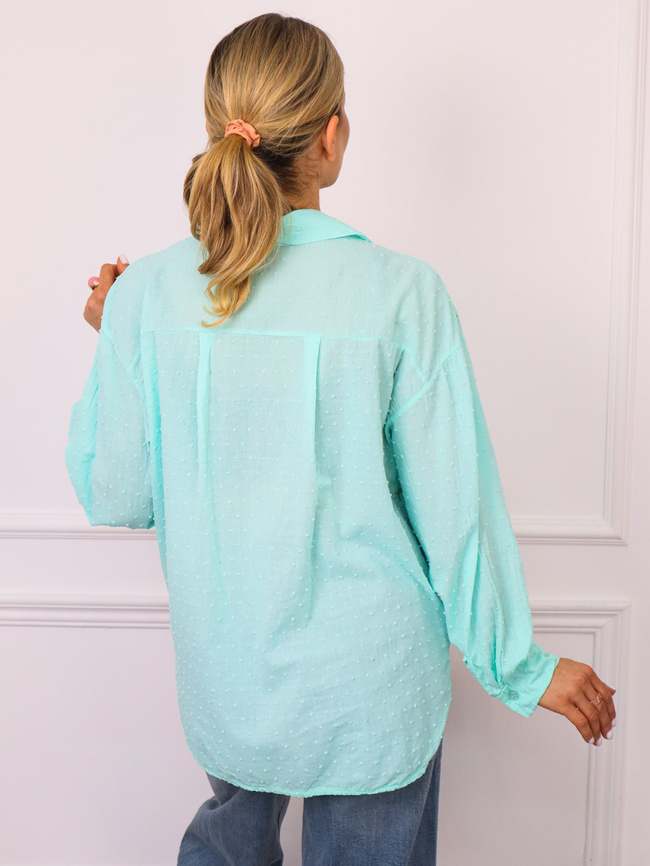 KOSZULA Z OZDOBNYM HAFTEM Z PRZODU- MIĘTOWA