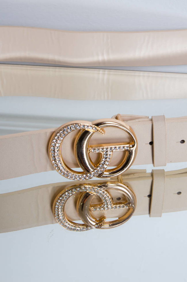 BEŻOWY PASEK CG- ZAPIĘCIE Z CYRKONIAMI 