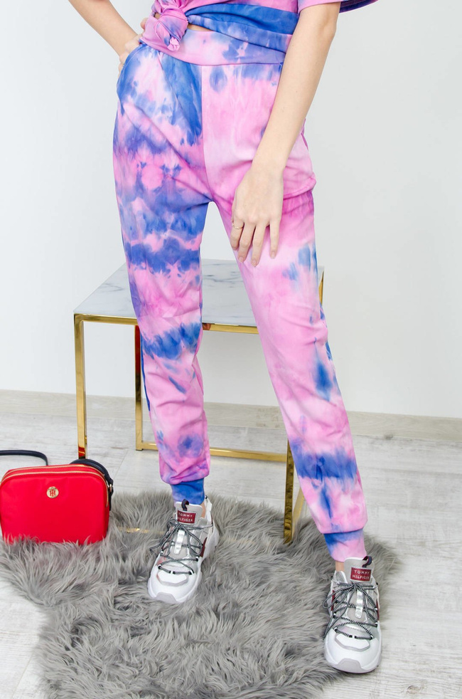 FIOLETOWO-GRANATOWY KOMPLET BLUZKA + SPODNIE Z EFEKTEM TIE DYE