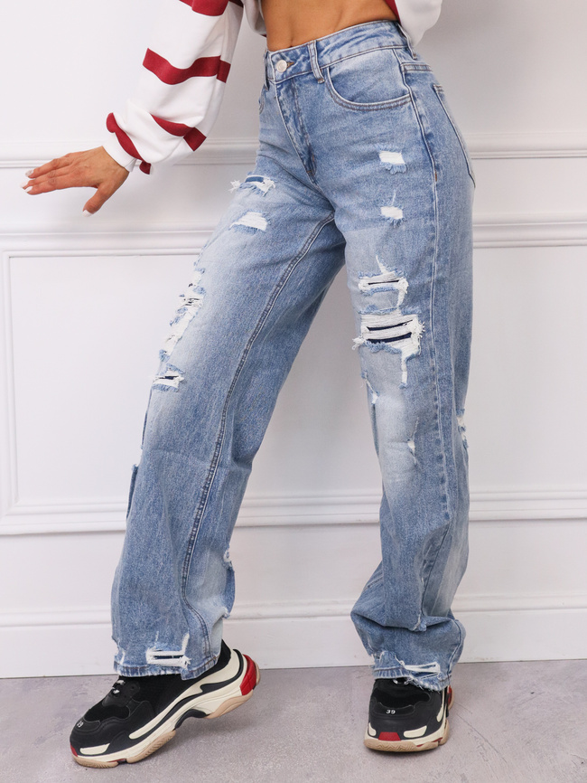 SPODNIE JEANSOWE Z SZEROKIMI NOGAWKAMI I PRZETARCIAMI