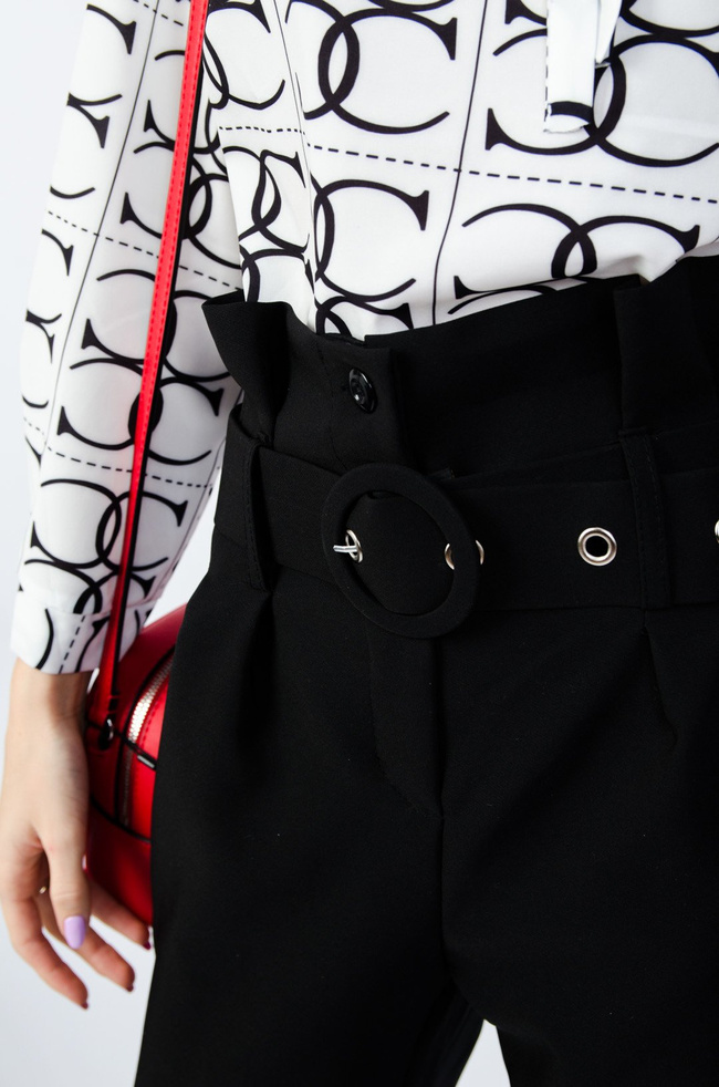 CZARNE ELEGANCKIE SPODNIE Z WYSOKIM STANEM + PASEK