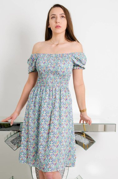 ZIELONA SUKIENKA W KWIATY Z BUFKAMI