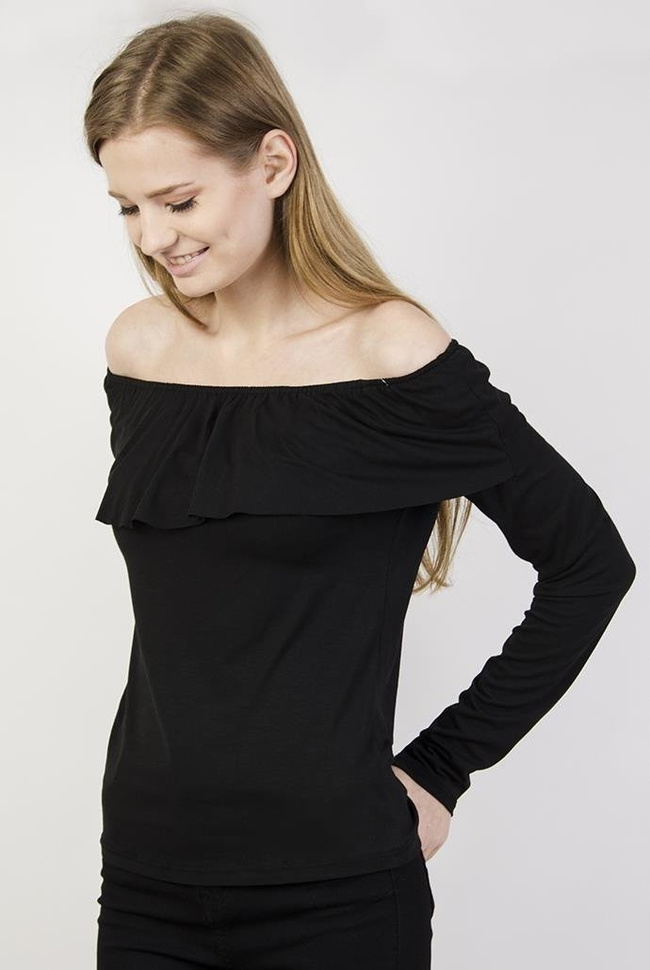 Czarna bluzka z hiszpańskim dekoltem