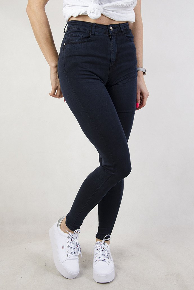 Granatowe dopasowane spodnie z wysokim stanem
