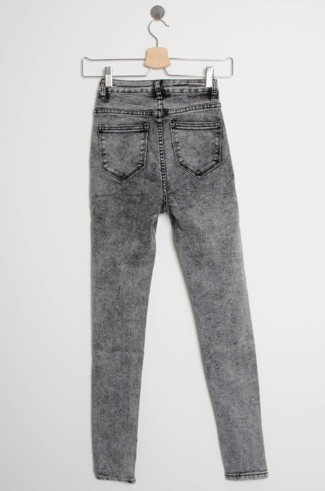 SZARE SPODNIE JEANSOWE Z GUZIKAMI - WYSOKI STAN