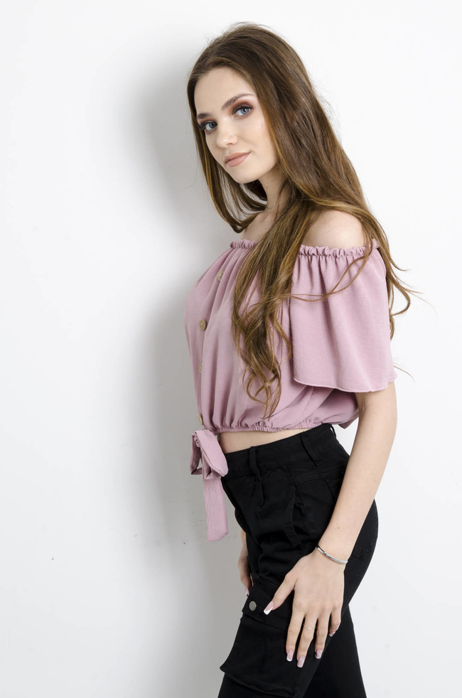BLUZKA HISZPANKA Z WIĄZANIEM -RÓŻOWA