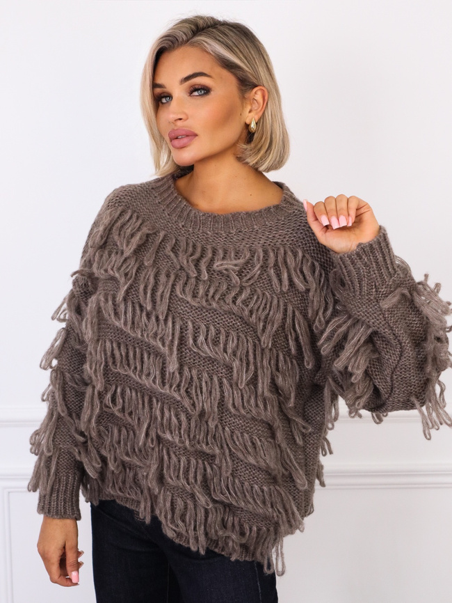 SWETER OVERSIZE Z FRĘDZLAMI- FANGO