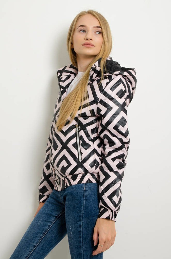 RÓŻOWO-CZARNA KURTKA ZE WZOREM