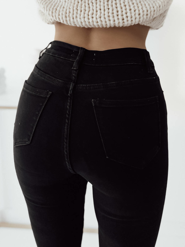 SPODNIE JEANSOWE SKINNY Z BARDZO WYSOKIM STANEM- CZARNE