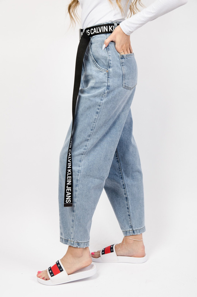NIEBIESKIE SPODNIE JEANSOWE TYPU BALLOON JEANS Z WYSOKIM STANEM