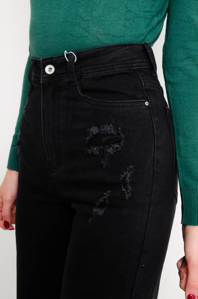 CZARNE SPODNIE JEANSOWE STRAIGHT JEANS Z ROZCIĘCIAMI