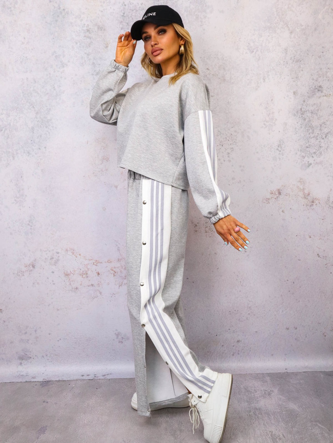 KOMPLET DRESOWY BLUZA+ SPODNIE Z LAMPASAMI- SZARY