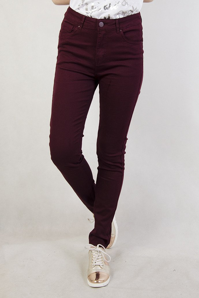 (Rozmiary L-4 XL) Bordowe przylegające spodnie z wysokim stanem