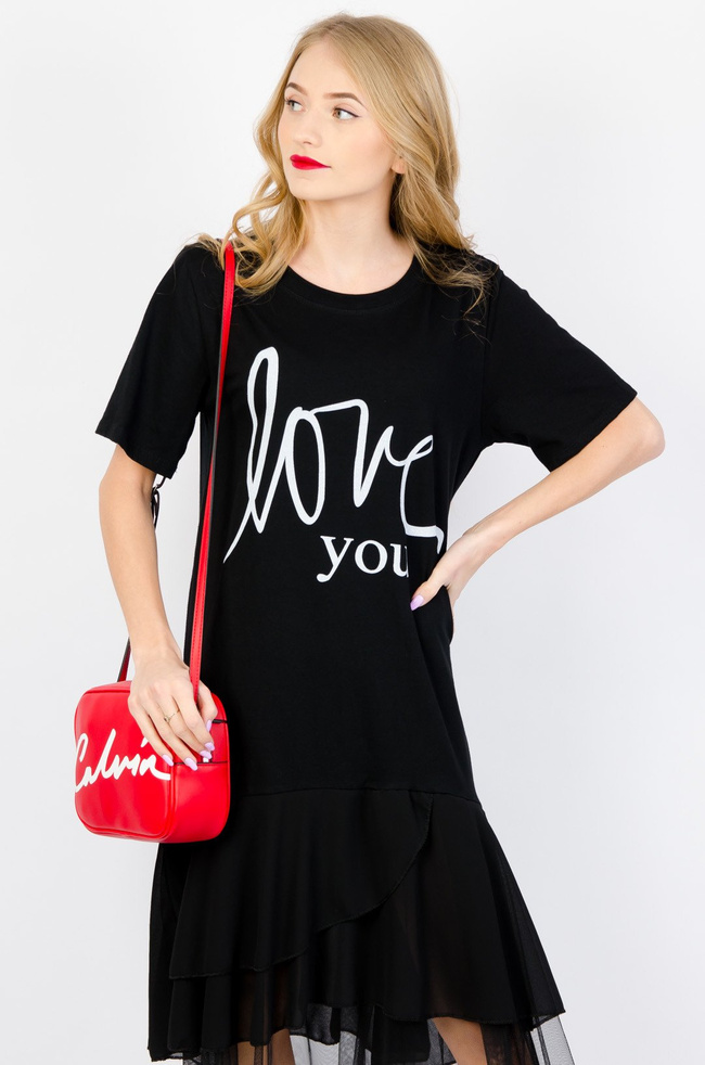 CZARNA BAWEŁNIANA SUKIENKA Z TIULEM