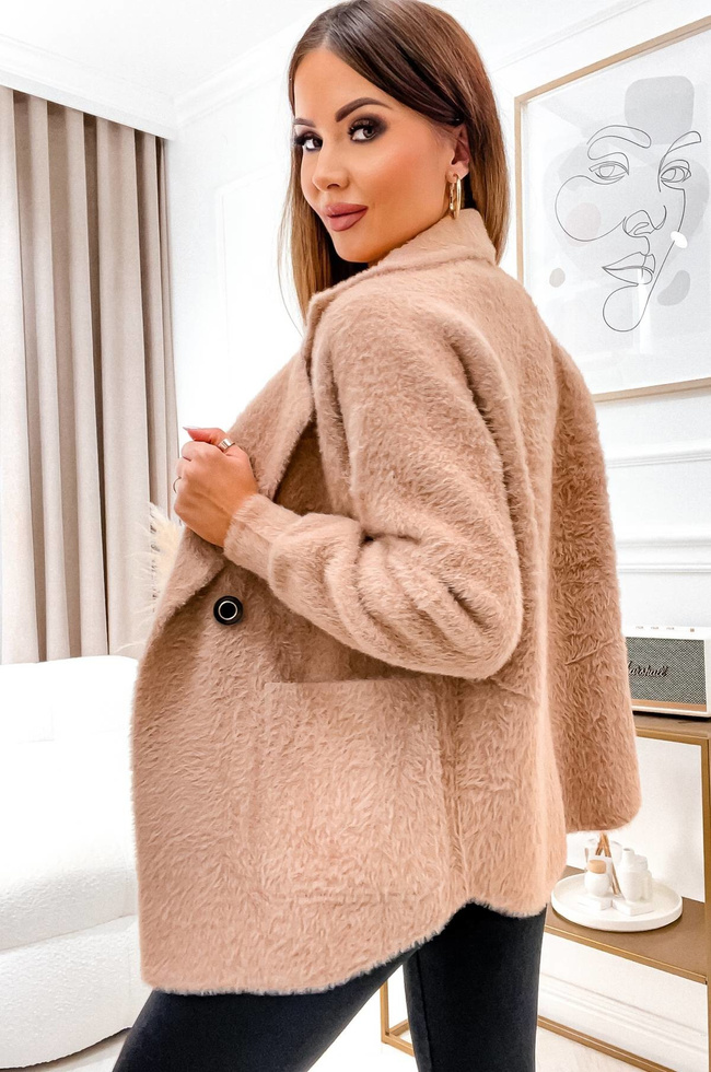 KURTKA WEŁNIANA ALPAKA KRÓTKA- BRĄZOWA