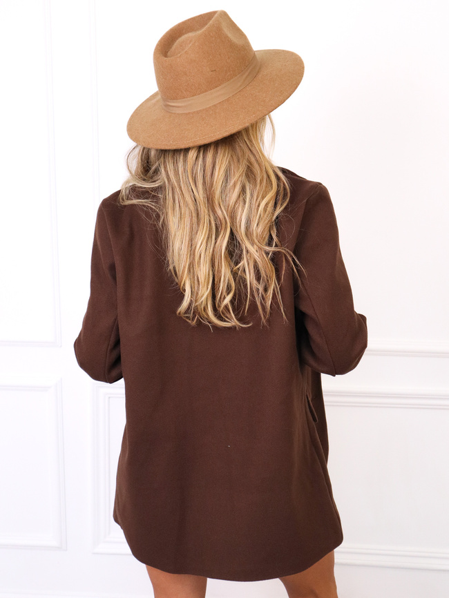 PŁASZCZ MARYNARKA Z NASZYWKĄ- BRĄZOWY