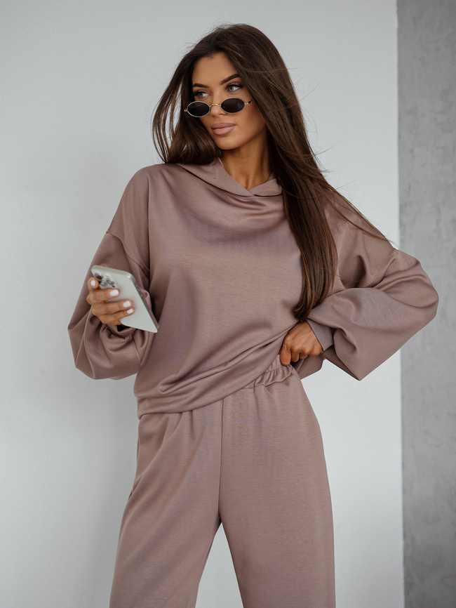 KOMPLET DRESOWY BLUZA Z KAPTUREM+ SPODNIE- CAPPUCCINO