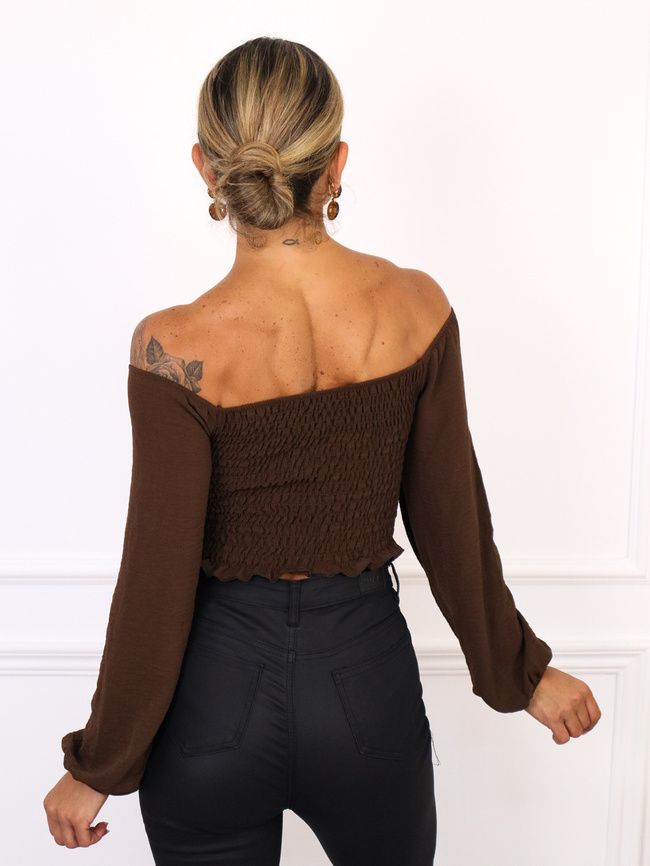 BLUZKA TOP Z WIĄZANIEM- CZEKOLADOWA