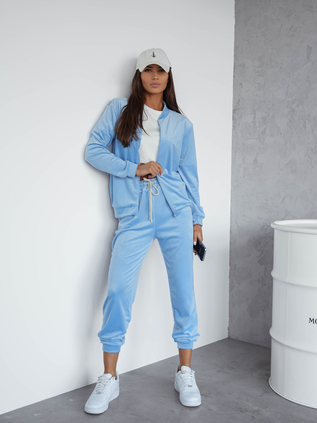 KOMPLET DRESOWY WELUROWY BLUZA ZAPINANA NA ZAMEK+ SPODNIE- NIEBIESKI