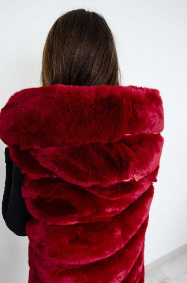 BORDOWA FUTRZANA KAMIZELKA Z KAPTUREM