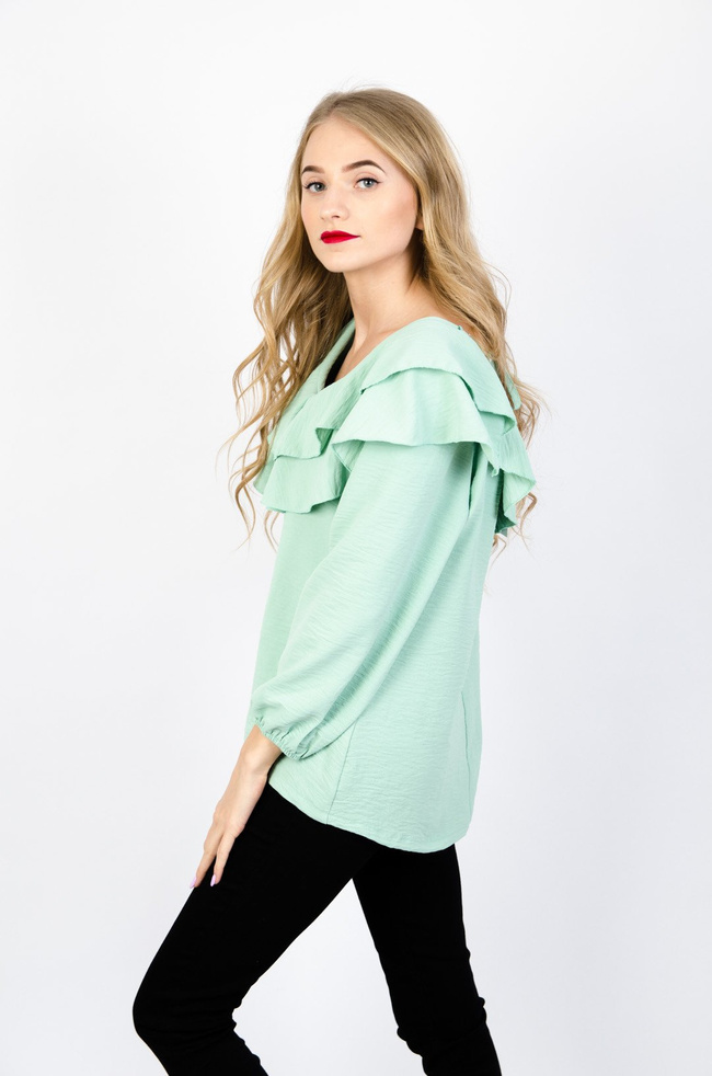 ZIELONA BLUZKA Z KREPY Z WYCIĘCIEM NA PLECACH