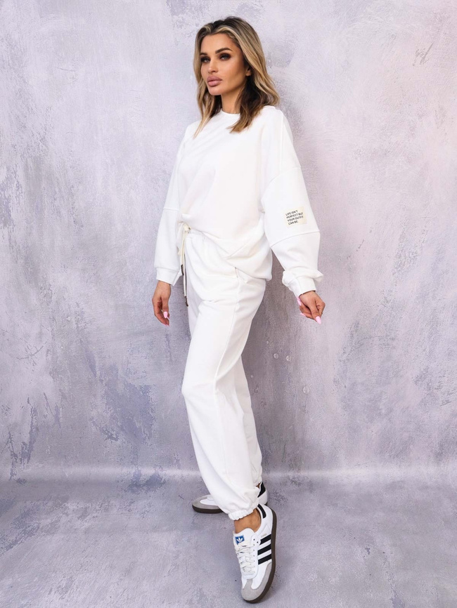 KOMPLET DRESOWY BLUZA Z NASZYWKĄ+ SPODNIE- BIAŁY