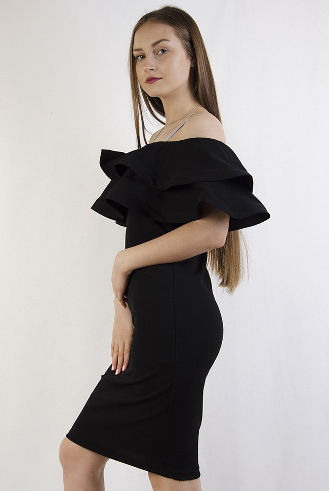 Czarna sukienka z usztywnianą podwójną falbaną