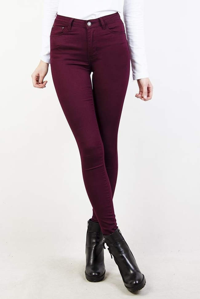Bordowe spodnie skinny jeans z wysokim stanem