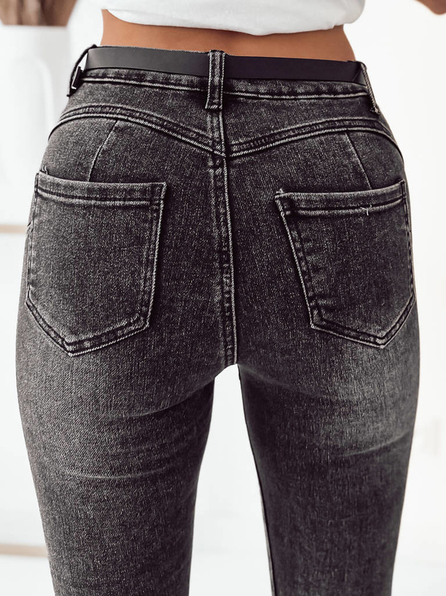 SPODNIE CZARNE Z WYSOKIM STANEM + PASEK Z ŁAŃCUSZKIEM