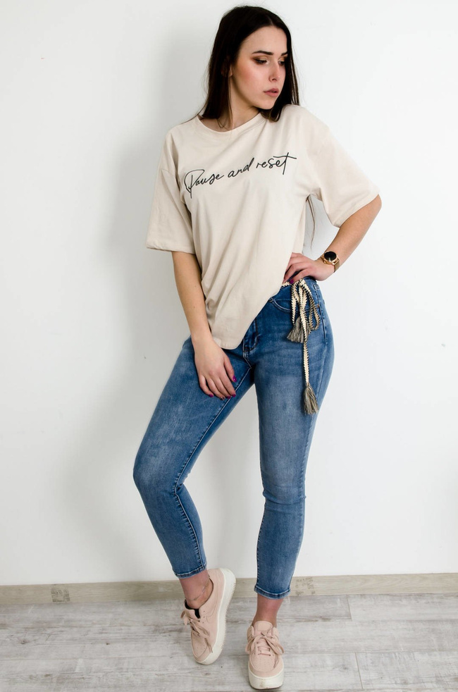 JASNE SPODNIE JEANSOWE TYPU PLUS SIZE Z PASKIEM ( L-4XL )