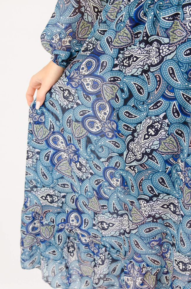 NIEBIESKA SUKIENKA MIDI Z PRINTEM