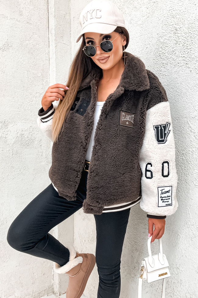 FUTRZANA KURTKA BEJSBOLÓWKA Z NASZYWKAMI